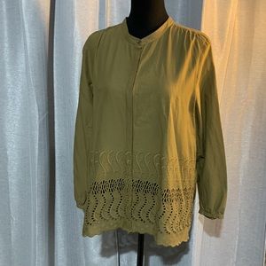 J. Crew Delaney Olive Green Button Front Blouse 12